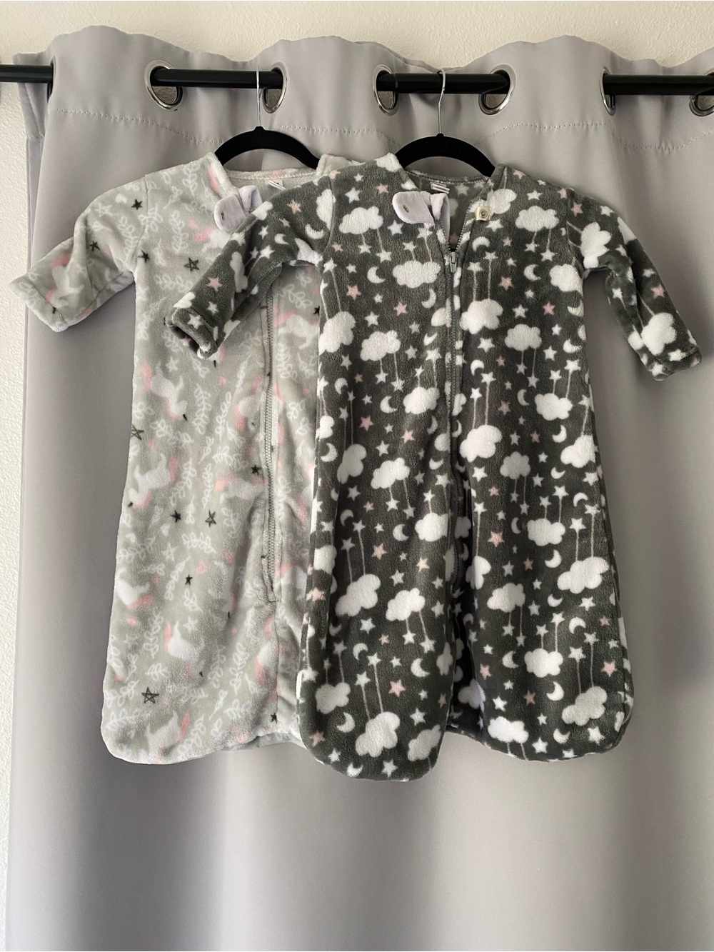 Hudson Baby Gray & Light Gray Cloud and Unicorn Fleece Sleepers - 2 Pack